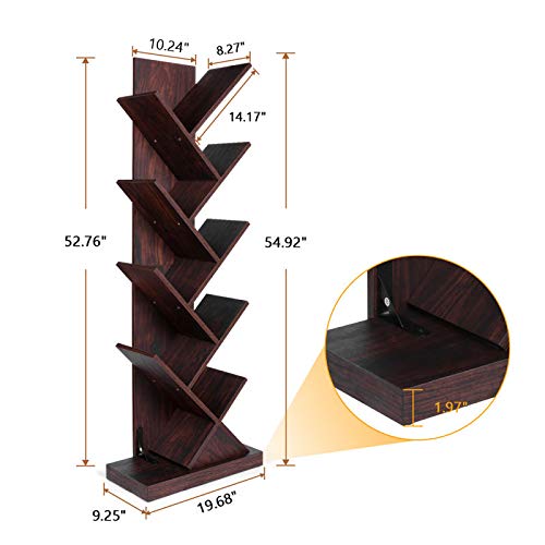 Himimi Librería de 9 niveles, vintage estantería libros con forma de árbol, estantería de madera para librería, cafetería, salón, hogar, sala de estar y oficina