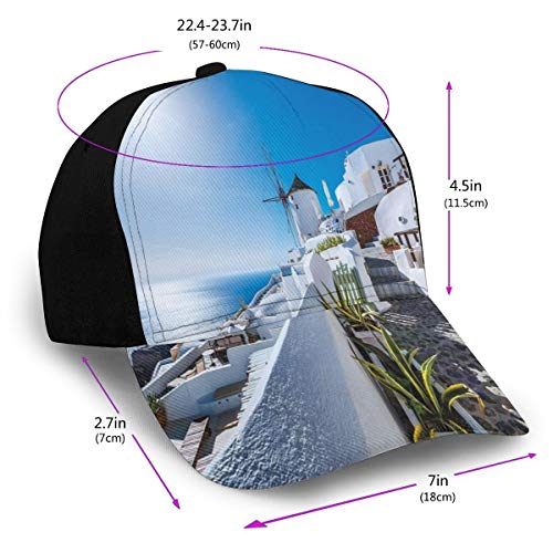 Hip Hop Sun Hat Baseball Cap,Ancient Oia Village In Santorini Island Greece with Aegean Sea Scenery Image,For Men&Women