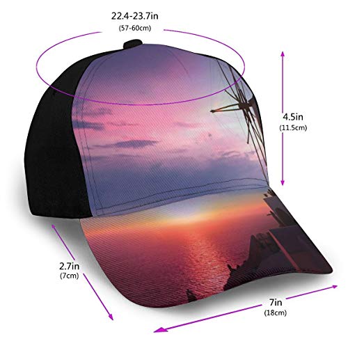 Hip Hop Sun Hat Baseball Cap,Beautiful Oia Village Santorini Island Greece Colorful Sky Idyllic Aegean,For Men&Women