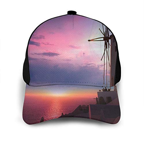 Hip Hop Sun Hat Baseball Cap,Beautiful Oia Village Santorini Island Greece Colorful Sky Idyllic Aegean,For Men&Women