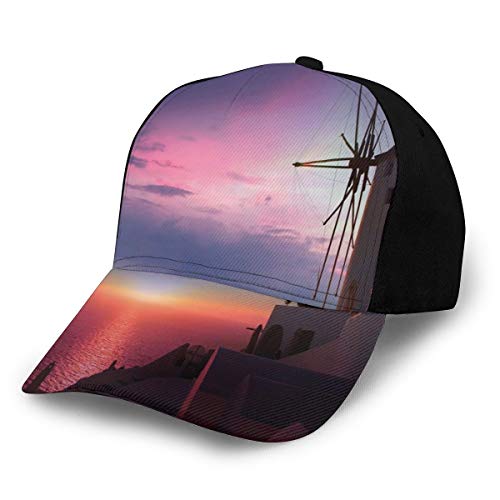 Hip Hop Sun Hat Baseball Cap,Beautiful Oia Village Santorini Island Greece Colorful Sky Idyllic Aegean,For Men&Women