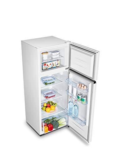 Hisense RT267D4AW1 - Frigorífico Dos Puertas, Clase A+, Cíclico, Color Blanco, Capacidad 205L Neto, Alto 143 Cm, Tirador Integrado, Puertas Reversibles, Congelador 4 Estrellas, Silencioso 40 dB