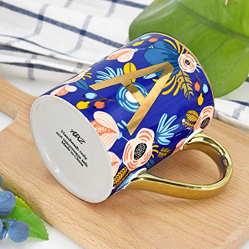 HITBOX Creative Alphabet Mugs Juego de 4 330ml Taza de bebida floral Té Taza de café con cacao con A B C D Diseño de letra Novedad Idea de regalo