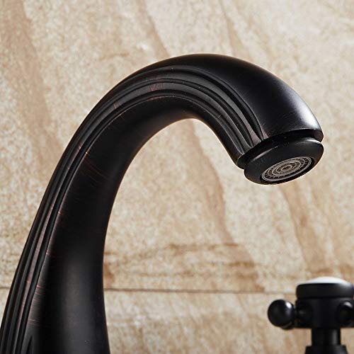HIZLJJ Grifo para lavamanos de baño de estilo tradicional con 2 manijas con ensamblaje de drenaje y manguera de suministro Sin plomo, grifo para lavamanos de cocina de acero inoxidable de un solo nive