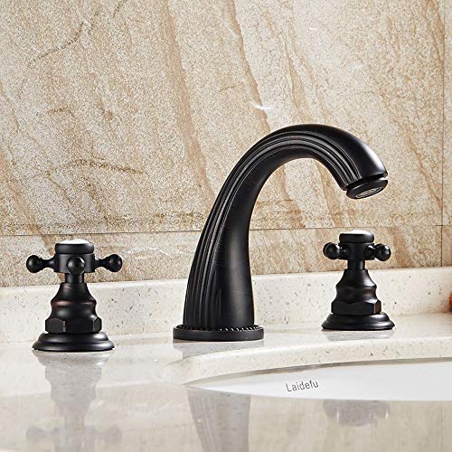 HIZLJJ Grifo para lavamanos de baño de estilo tradicional con 2 manijas con ensamblaje de drenaje y manguera de suministro Sin plomo, grifo para lavamanos de cocina de acero inoxidable de un solo nive