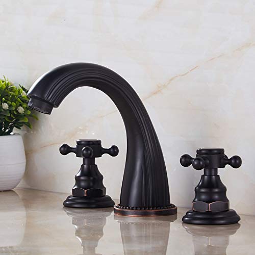 HIZLJJ Grifo para lavamanos de baño de estilo tradicional con 2 manijas con ensamblaje de drenaje y manguera de suministro Sin plomo, grifo para lavamanos de cocina de acero inoxidable de un solo nive