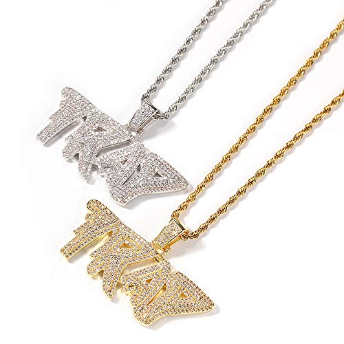 HJG Trap Carta de suspensión, el Hip-Hop de Acero Inoxidable Chapado en Oro circón 60cm Cadena de Giro Collar Personalizado, Adecuado para Hombres Mujeres,Oro