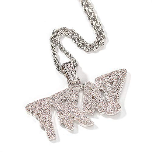 HJG Trap Carta de suspensión, el Hip-Hop de Acero Inoxidable Chapado en Oro circón 60cm Cadena de Giro Collar Personalizado, Adecuado para Hombres Mujeres,Oro