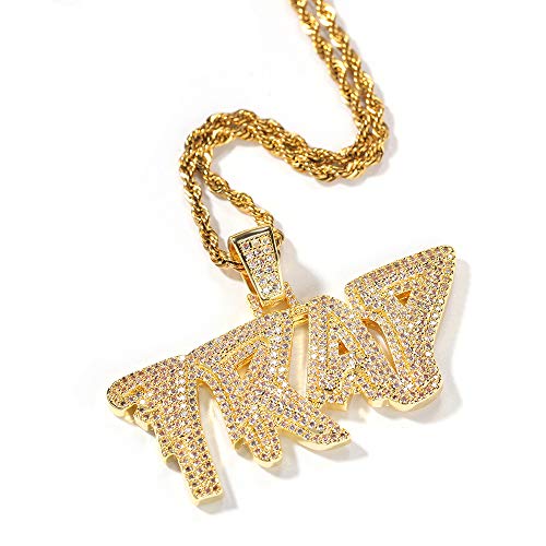 HJG Trap Carta de suspensión, el Hip-Hop de Acero Inoxidable Chapado en Oro circón 60cm Cadena de Giro Collar Personalizado, Adecuado para Hombres Mujeres,Oro