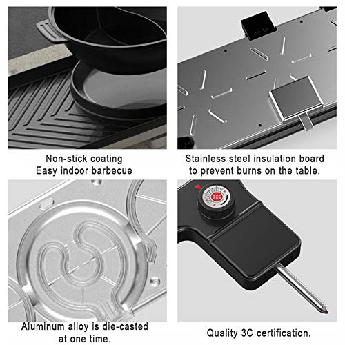 HJSGXXN Parrilla Eléctrica De Aleación De Aluminio, Barbacoa Coreana Olla Caliente, Bandeja De Horno Eléctrica Multifunción, Fondues Electricas, Sartén Eléctrica