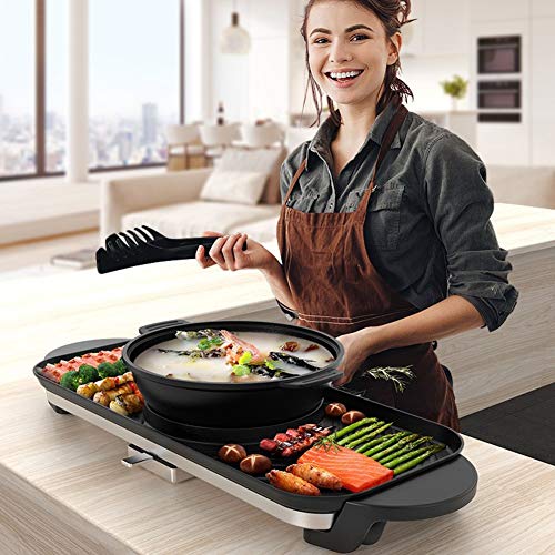 HJSGXXN Parrilla Eléctrica De Aleación De Aluminio, Barbacoa Coreana Olla Caliente, Bandeja De Horno Eléctrica Multifunción, Fondues Electricas, Sartén Eléctrica