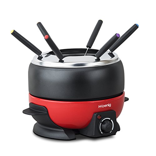 H.Koenig ALP1800 Fondue, Capacidad de 2 l, 800 W, 2 litros, Acero, Rojo