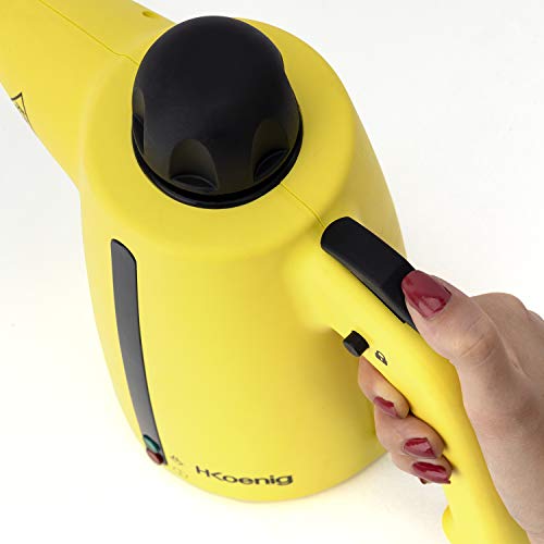H.Koenig NV700 Limpiador A Vapor Escoba y De Mano 2 en 1, Vaporeta 1050 W, 3,5 Bares, Hasta 138 Grados, Capacidad de Agua de 350 ml, Amarillo, Plástico