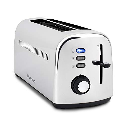 H.Koenig TOS32 Tostador doble, Tostadora 2 Ranuras Largas y Anchas, Potencia 1500W, 7 Niveles de Tostado, Bandeja de Migas Extraíble, Diseño Moderno en Acero Inoxidable, 42.4 x 16.6 x 19 Cm