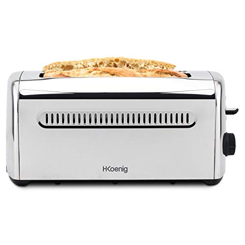 H.Koenig TOS32 Tostador doble, Tostadora 2 Ranuras Largas y Anchas, Potencia 1500W, 7 Niveles de Tostado, Bandeja de Migas Extraíble, Diseño Moderno en Acero Inoxidable, 42.4 x 16.6 x 19 Cm