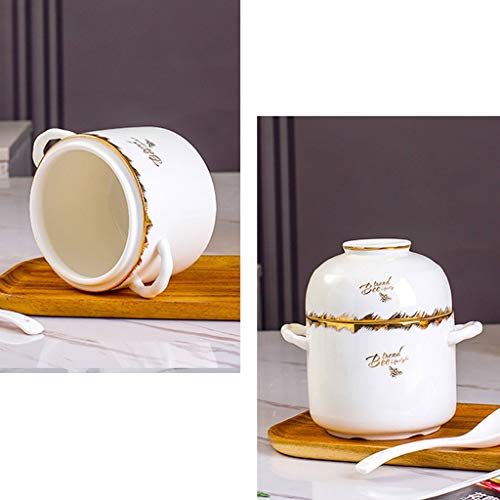 Hkwshop Magdalena Porcelana Nido de Pájaro Bone China Menú del Mayordomo de cerámica Tapa Doble Impermeable Guiso Cuenco Cuenco del hogar Cubierto Crisol de guisado de 1-2 Personas Uso Cacerolas