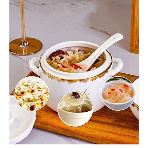 Hkwshop Magdalena Porcelana Nido de Pájaro Bone China Menú del Mayordomo de cerámica Tapa Doble Impermeable Guiso Cuenco Cuenco del hogar Cubierto Crisol de guisado de 1-2 Personas Uso Cacerolas