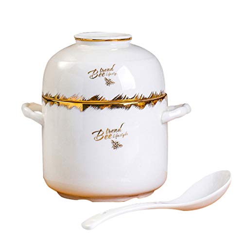 Hkwshop Magdalena Porcelana Nido de Pájaro Bone China Menú del Mayordomo de cerámica Tapa Doble Impermeable Guiso Cuenco Cuenco del hogar Cubierto Crisol de guisado de 1-2 Personas Uso Cacerolas