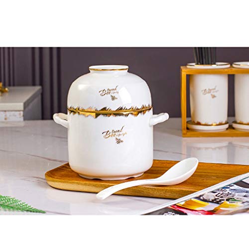 Hkwshop Magdalena Porcelana Nido de Pájaro Bone China Menú del Mayordomo de cerámica Tapa Doble Impermeable Guiso Cuenco Cuenco del hogar Cubierto Crisol de guisado de 1-2 Personas Uso Cacerolas