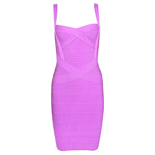 HLBandage Women's Spaghetti Strap Mini Rayon Bandage Dress(L,Lavanda)