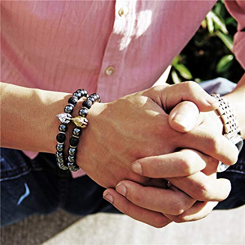 HLII Pulsera De Cuentas para Mujer,Pulsera De Cuentas Naturales Encanto Guerrero Caballero Amarillo Gladiador Lava Piedra Volcánica Pulsera Mans Casco Marathi Yoga Elástico