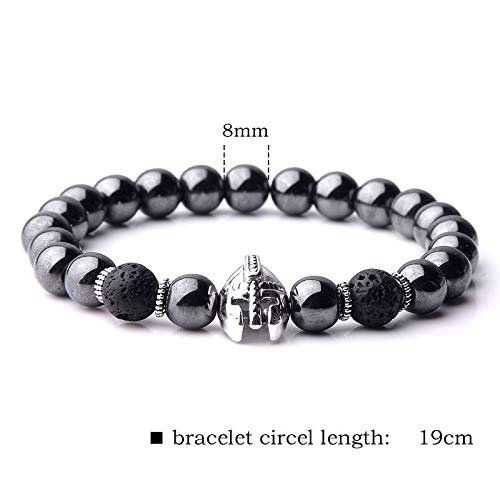 HLII Pulsera De Cuentas para Mujer,Pulsera De Cuentas Naturales Encanto Guerrero Caballero Amarillo Gladiador Lava Piedra Volcánica Pulsera Mans Casco Marathi Yoga Elástico