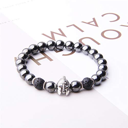 HLII Pulsera De Cuentas para Mujer,Pulsera De Cuentas Naturales Encanto Guerrero Caballero Amarillo Gladiador Lava Piedra Volcánica Pulsera Mans Casco Marathi Yoga Elástico