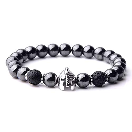 HLII Pulsera De Cuentas para Mujer,Pulsera De Cuentas Naturales Encanto Guerrero Caballero Amarillo Gladiador Lava Piedra Volcánica Pulsera Mans Casco Marathi Yoga Elástico