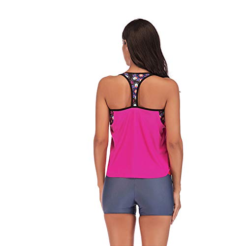 HLXXX Bikini Plus Grasa Tamaño Grande Aguas Termales Junto al mar Traje de baño de Vacaciones Delgado Conservador de ángulo Plano Color sólido Dividir Traje,Rose Red-XL