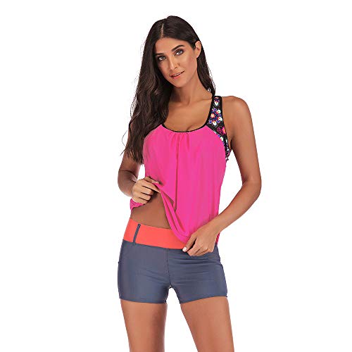 HLXXX Bikini Plus Grasa Tamaño Grande Aguas Termales Junto al mar Traje de baño de Vacaciones Delgado Conservador de ángulo Plano Color sólido Dividir Traje,Rose Red-XL