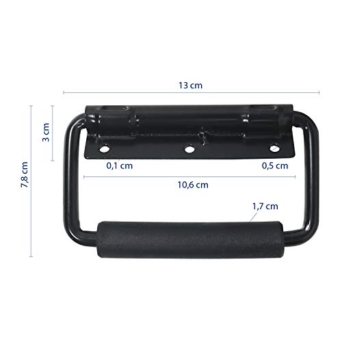 HMF - Juego de 2 asas plegables 14991-02, con resorte, 3 orificios, 13 x 3 cm, color negro