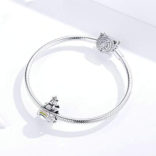 HMMJ Encantos Mujeres S925 de Plata de Granos de la Torta del Unicornio de Bricolaje Artesanal de Joyas Compatible con Pandora y Pulseras de los Collares Europeos