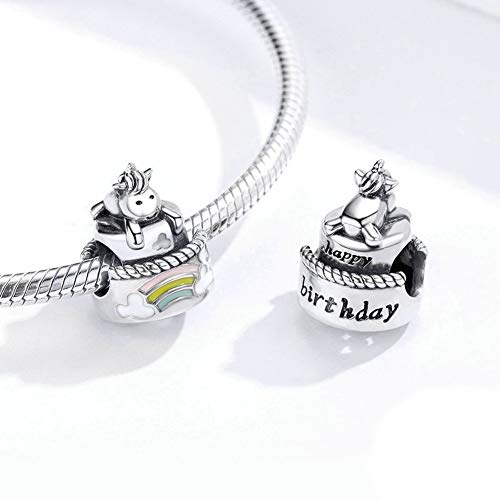 HMMJ Encantos Mujeres S925 de Plata de Granos de la Torta del Unicornio de Bricolaje Artesanal de Joyas Compatible con Pandora y Pulseras de los Collares Europeos
