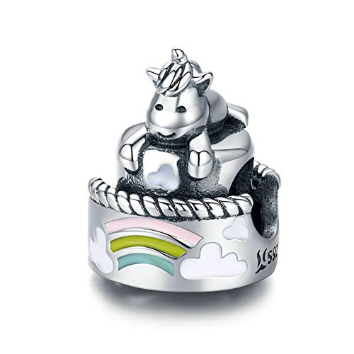 HMMJ Encantos Mujeres S925 de Plata de Granos de la Torta del Unicornio de Bricolaje Artesanal de Joyas Compatible con Pandora y Pulseras de los Collares Europeos