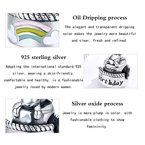 HMMJ Encantos Mujeres S925 de Plata de Granos de la Torta del Unicornio de Bricolaje Artesanal de Joyas Compatible con Pandora y Pulseras de los Collares Europeos