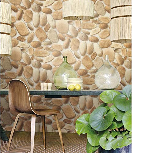 Hndrkj Ladrillo Rústica Del Papel Pintado Moderno De Imitación De Adoquines 3D Caqui/Tostado/Marrón Texturizado Realista Rollo De Guijarros Living Dormitorio Inicio Decoración De La Pared