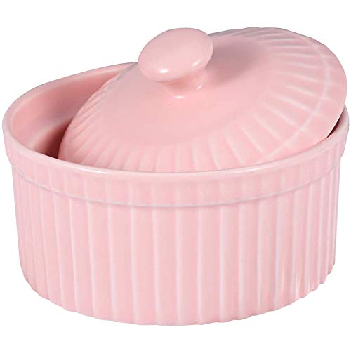 HnF Cuenco de cerámica para Hornear, Recipiente Resistente al Calor con Tapa, Taza de gelatina de pudín horneado con soufflé y platillo para Pastel de Postre, Apto para restaurantes de Cocina casera