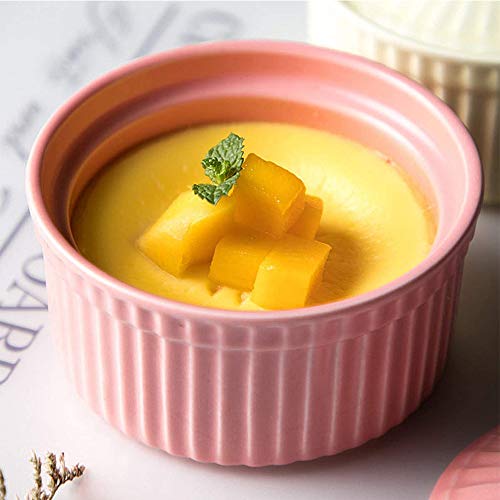 HnF Cuenco de cerámica para Hornear, Recipiente Resistente al Calor con Tapa, Taza de gelatina de pudín horneado con soufflé y platillo para Pastel de Postre, Apto para restaurantes de Cocina casera