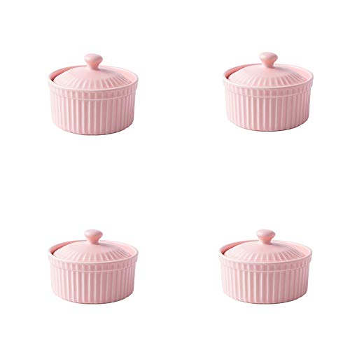 HnF Cuenco de cerámica para Hornear, Recipiente Resistente al Calor con Tapa, Taza de gelatina de pudín horneado con soufflé y platillo para Pastel de Postre, Apto para restaurantes de Cocina casera