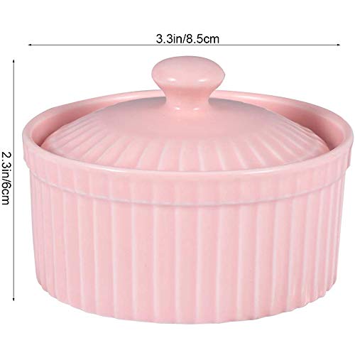 HnF Cuenco de cerámica para Hornear, Recipiente Resistente al Calor con Tapa, Taza de gelatina de pudín horneado con soufflé y platillo para Pastel de Postre, Apto para restaurantes de Cocina casera