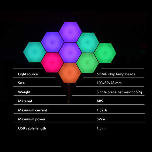 HNQH Luces Hexagonales de Empalme Rgb, Luces Táctiles Modulares, Lámpara Cuántica Lámpara de Panal Lámpara de Pared Led Combinación de Luz Nocturna Lámpara de Panal Combinada - 6 Piezas