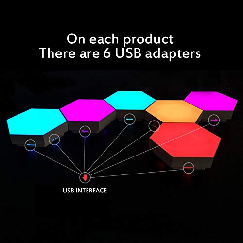 HNQH Luces Hexagonales de Empalme Rgb, Luces Táctiles Modulares, Lámpara Cuántica Lámpara de Panal Lámpara de Pared Led Combinación de Luz Nocturna Lámpara de Panal Combinada - 6 Piezas