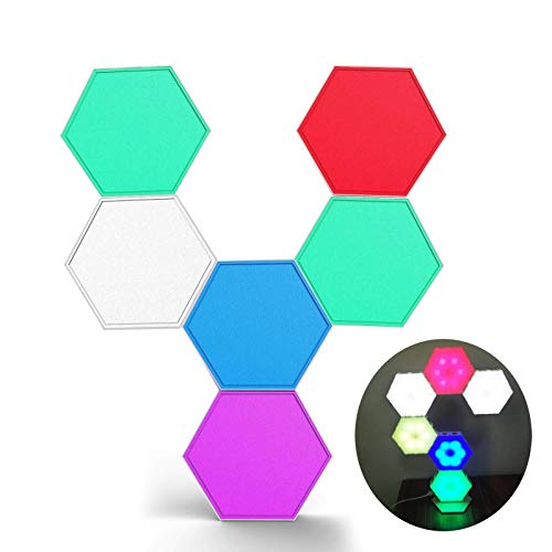 HNQH Luces Hexagonales de Empalme Rgb, Luces Táctiles Modulares, Lámpara Cuántica Lámpara de Panal Lámpara de Pared Led Combinación de Luz Nocturna Lámpara de Panal Combinada - 6 Piezas