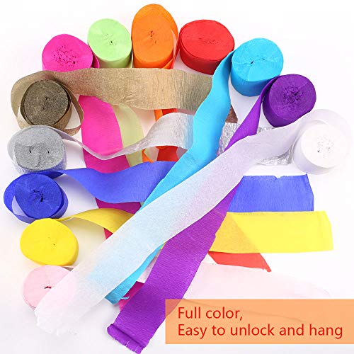 HO2NLE 30 Rollo Papel Crepe Colores 12 Tipos Papel Pinocho Azul Blanco Rosa Dorado Verde etc. Tiras Papel Crepe Pinocho para Decoración Fiesta Cumpleaños Boda Diy Manualidades Streamers Colgante