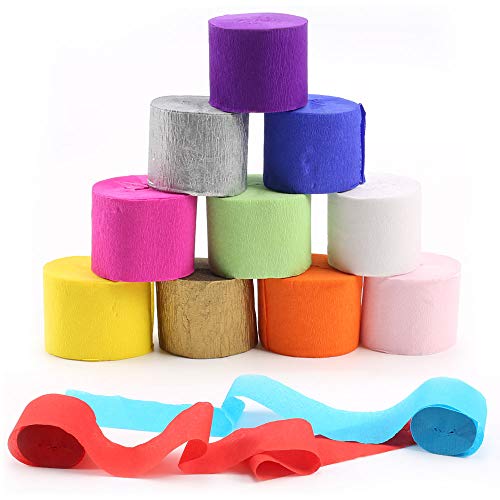HO2NLE 30 Rollo Papel Crepe Colores 12 Tipos Papel Pinocho Azul Blanco Rosa Dorado Verde etc. Tiras Papel Crepe Pinocho para Decoración Fiesta Cumpleaños Boda Diy Manualidades Streamers Colgante