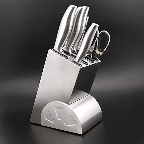 Hogar 6 agujeros de acero inoxidable Cuchillo Bloque Soporte Cuchillo Rack de almacenamiento Práctico Utensilio de cocina para leche Tienda de té Bar Cafetería(Acero inoxidable)