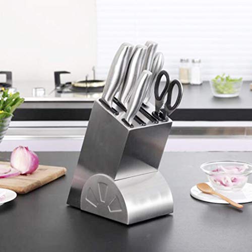 Hogar 6 agujeros de acero inoxidable Cuchillo Bloque Soporte Cuchillo Rack de almacenamiento Práctico Utensilio de cocina para leche Tienda de té Bar Cafetería(Acero inoxidable)