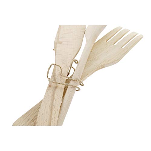 Hogar y Mas Utensilios de Cocina en Madera Set de 3 + Soporte Metálico Negro. Espátula, Tenedor y Cuchara Madera 11X11X15 cm