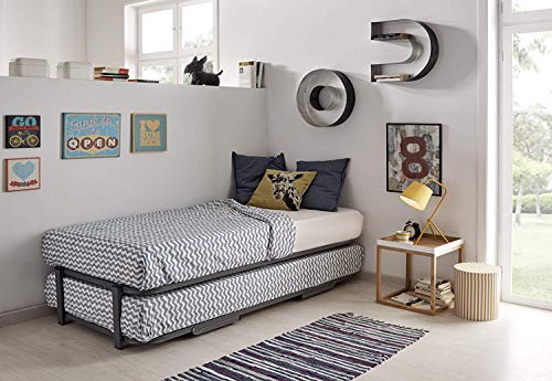 HOGAR24 Cama Nido con Patas + 2 Colchones Viscoelásticos Reversible Memory Fresh 3D + 2 Almohadas de Fibra, 105x190 cm