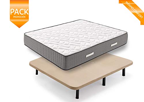 HOGAR24 FR81-Colchón Viscoelástico + Base Tapizada con Patas, Medida 135x190 cm, Núcleo Fresh Natur Alta Densidad Efecto Regenerador, Altura 30 cm